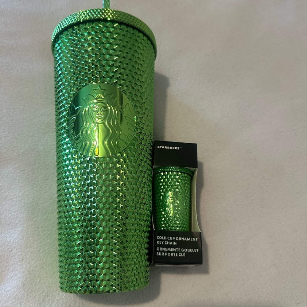 New set, Starbucks Green Studded Tumbler with Matching Keychain